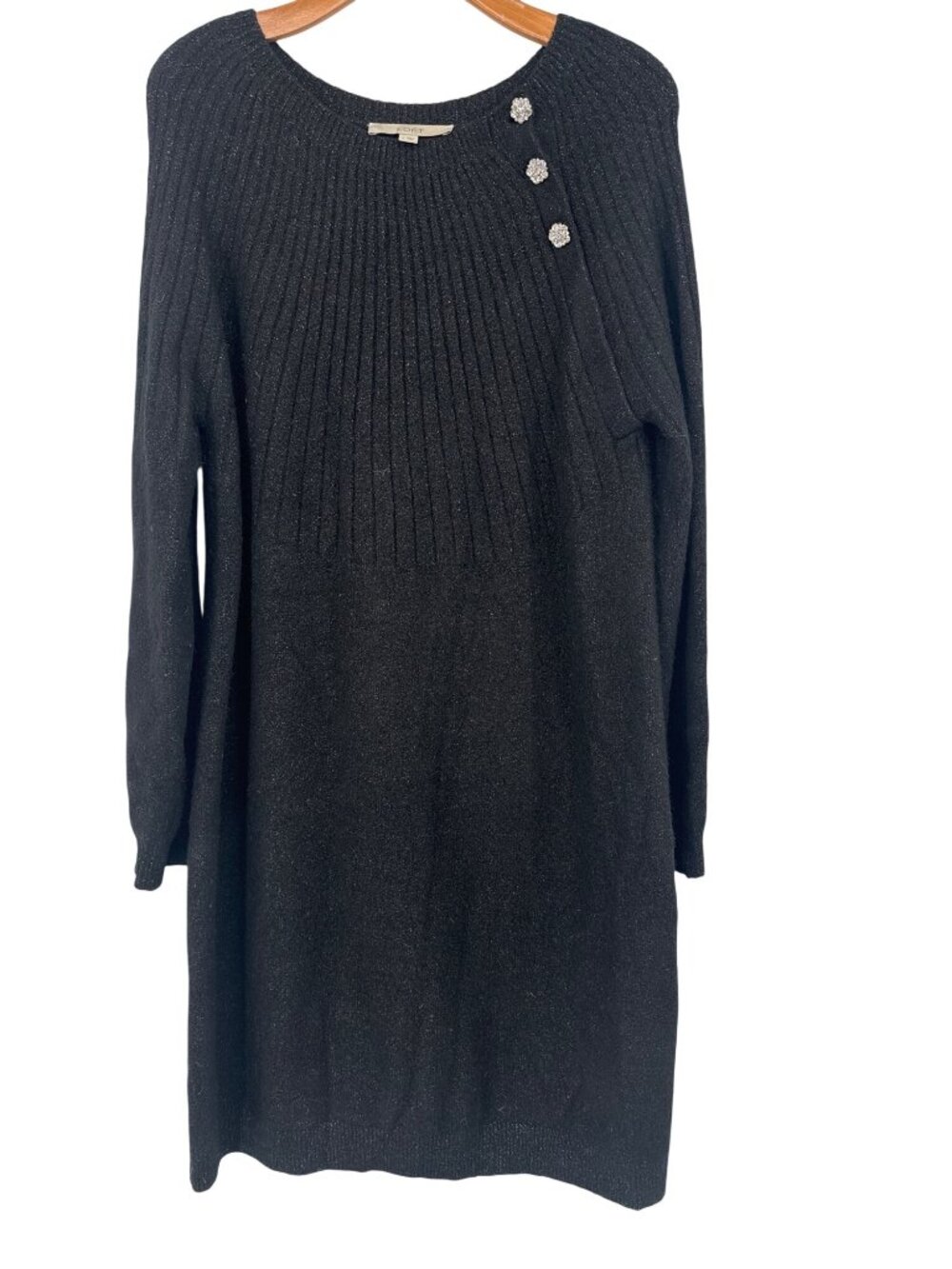 Ann Taylor Loft Black Ribbed Knit sparkle Sweater Dress Size Large rhinestones